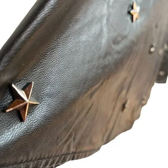 Sans Souci Star Studded Black Metal Vegan Leather Skirt Size L - Picture 10 of 12